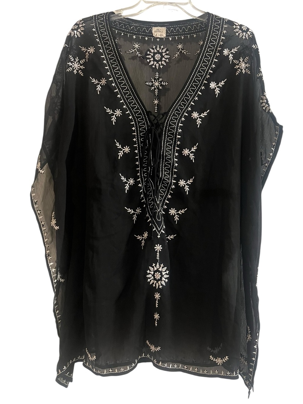 O'Neill Embroidered Beach/Pool Kaftan Tunic Black S